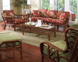Classic Rattan Grand Isle Sofa and Lounge Chair Set with Coffee Table