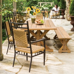 Lloyd Flanders Low Country Woven Vinyl and Teak Dining Set