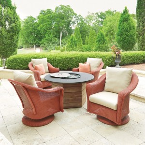 Lloyd Flanders Reflections Swivel Glider Lounge Chair and Fire Table Patio Set