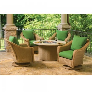 Lloyd Flanders Reflections Swivel Rocker Lounge Chair and Fire Table Patio Set