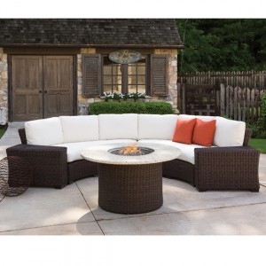 Lloyd Flanders Mesa Curved Sectional and Fire Pit Table Outdoor Wicker Set