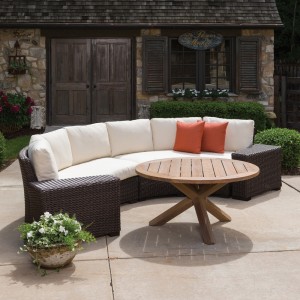 Lloyd Flanders Mesa L-Shaped Wicker Sectional Outdoor Set with Teak Table